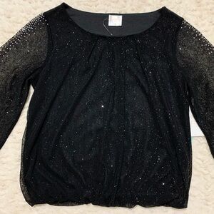 SIREN LILY Black Sparkling Sheer Balloon Bottom Blouse - Size PS